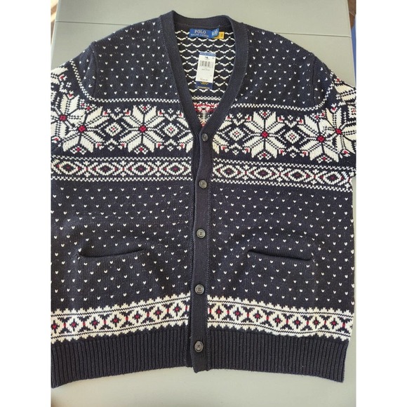 NWT Polo Ralph Lauren Men’s Cotton Cashmere Snowflake Cardigan Size XXL Black - Picture 12 of 12